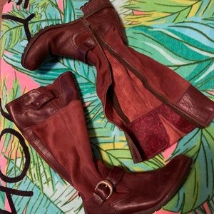 Dark red suede with leather boots